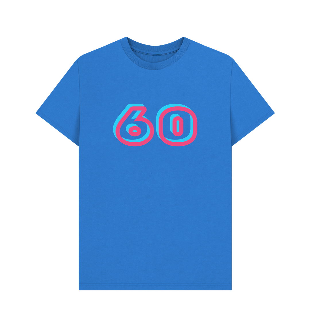 Bright Blue Men's Organic Cotton T Shirts 60th birthday