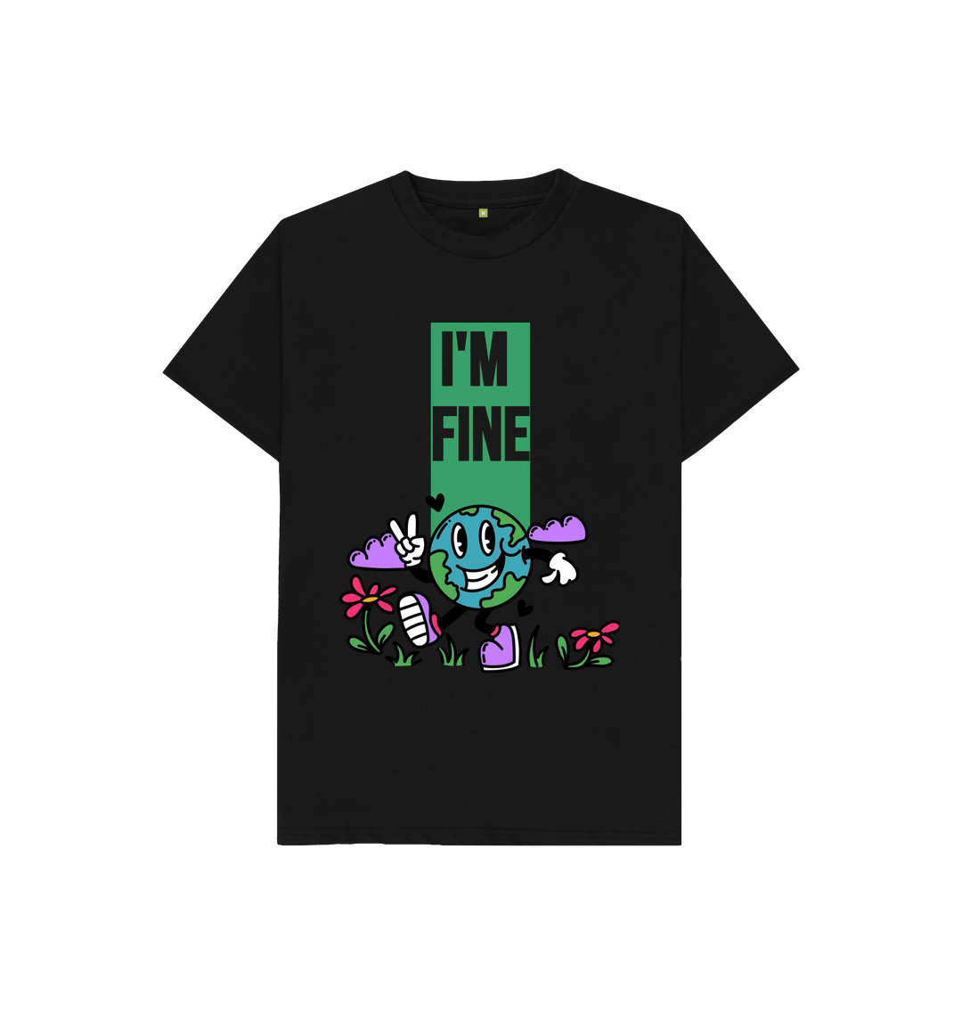 Black Organic Cotton I'm Fine Mental Health Children's T-Shirt