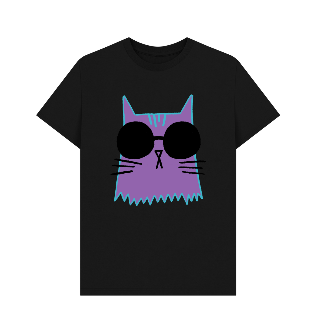 Black Organic Cotton Cat Cool T-Shirt for Men