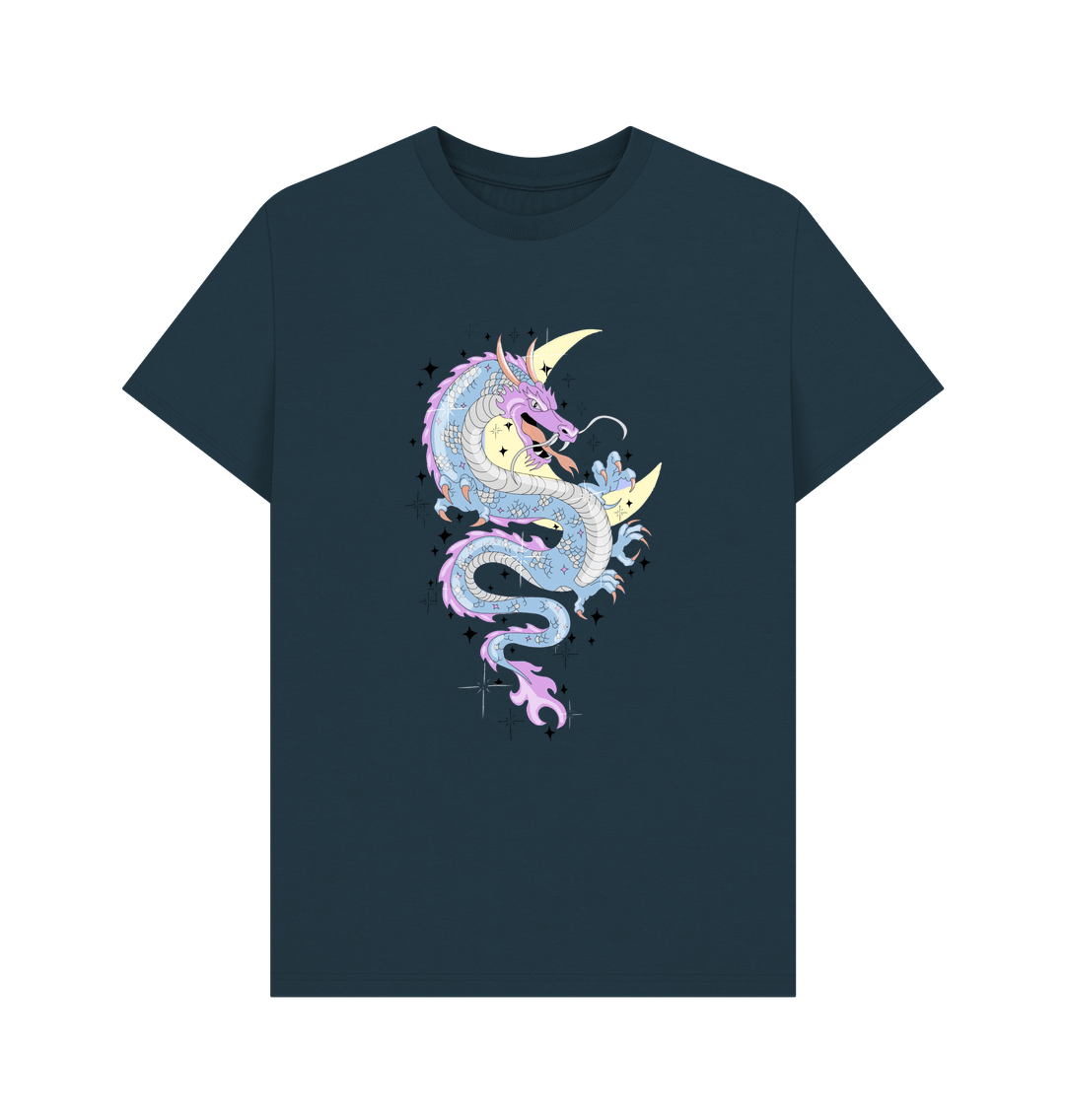 Denim Blue Colourful Pink Blue Dragon Organic Cotton Men's T-Shirt