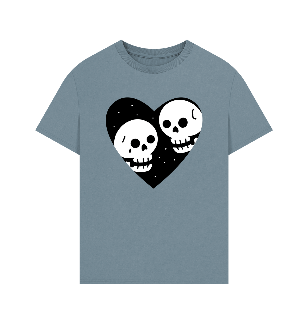 Stone Blue Organic Cotton Oversized Cool Skull Heart Men's T-Shirt