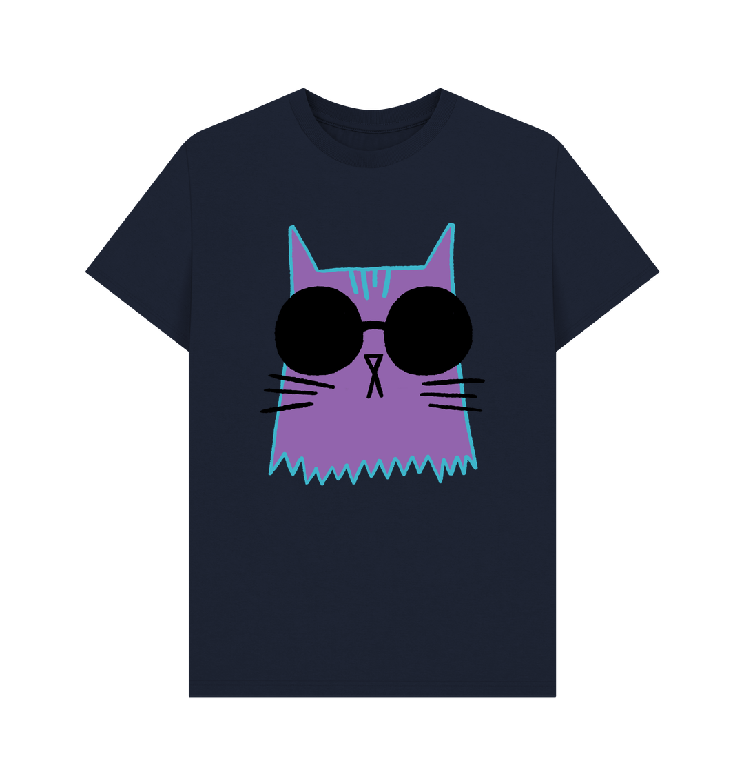 Navy Blue Organic Cotton Cat Cool T-Shirt for Men
