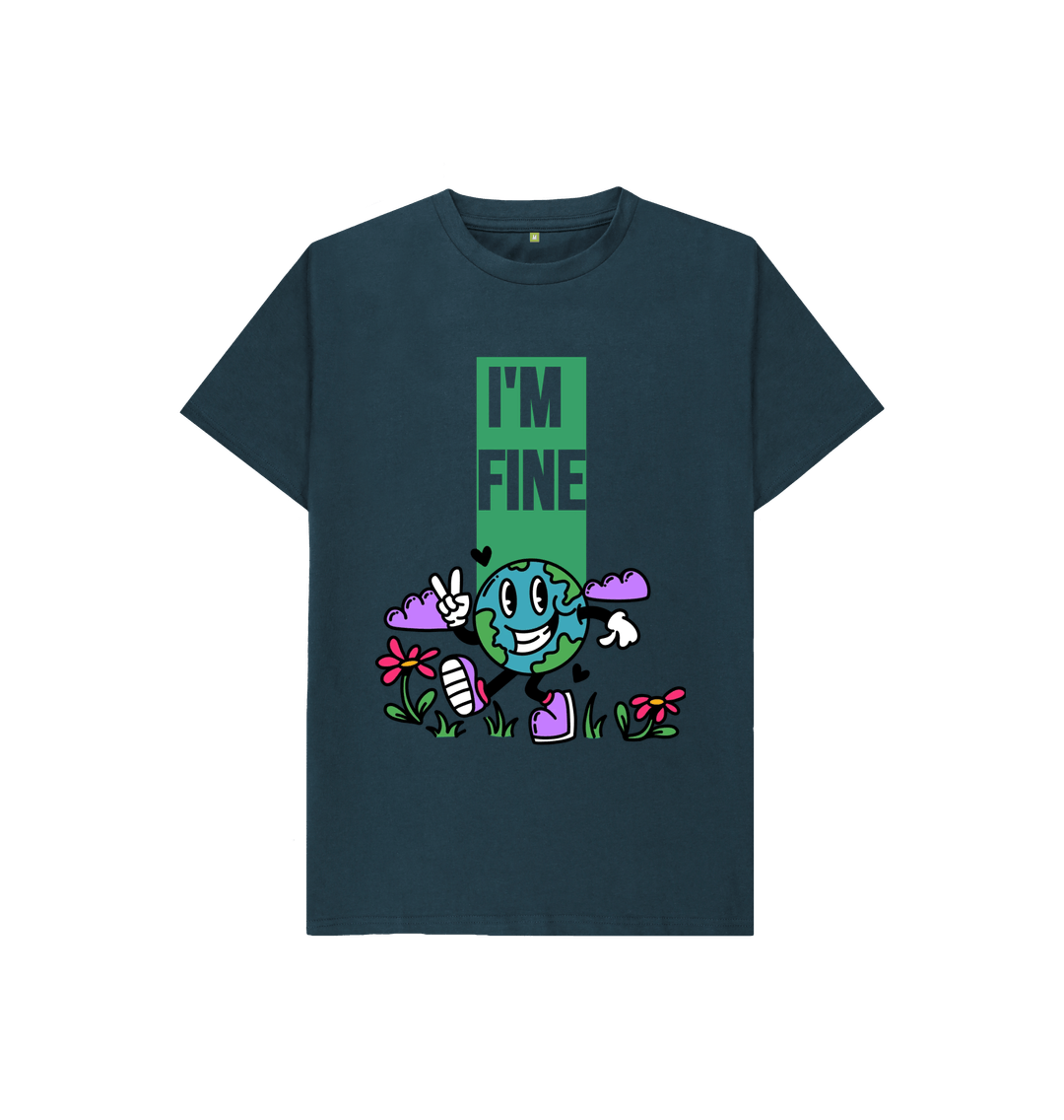 Denim Blue Organic Cotton I'm Fine Mental Health Children's T-Shirt