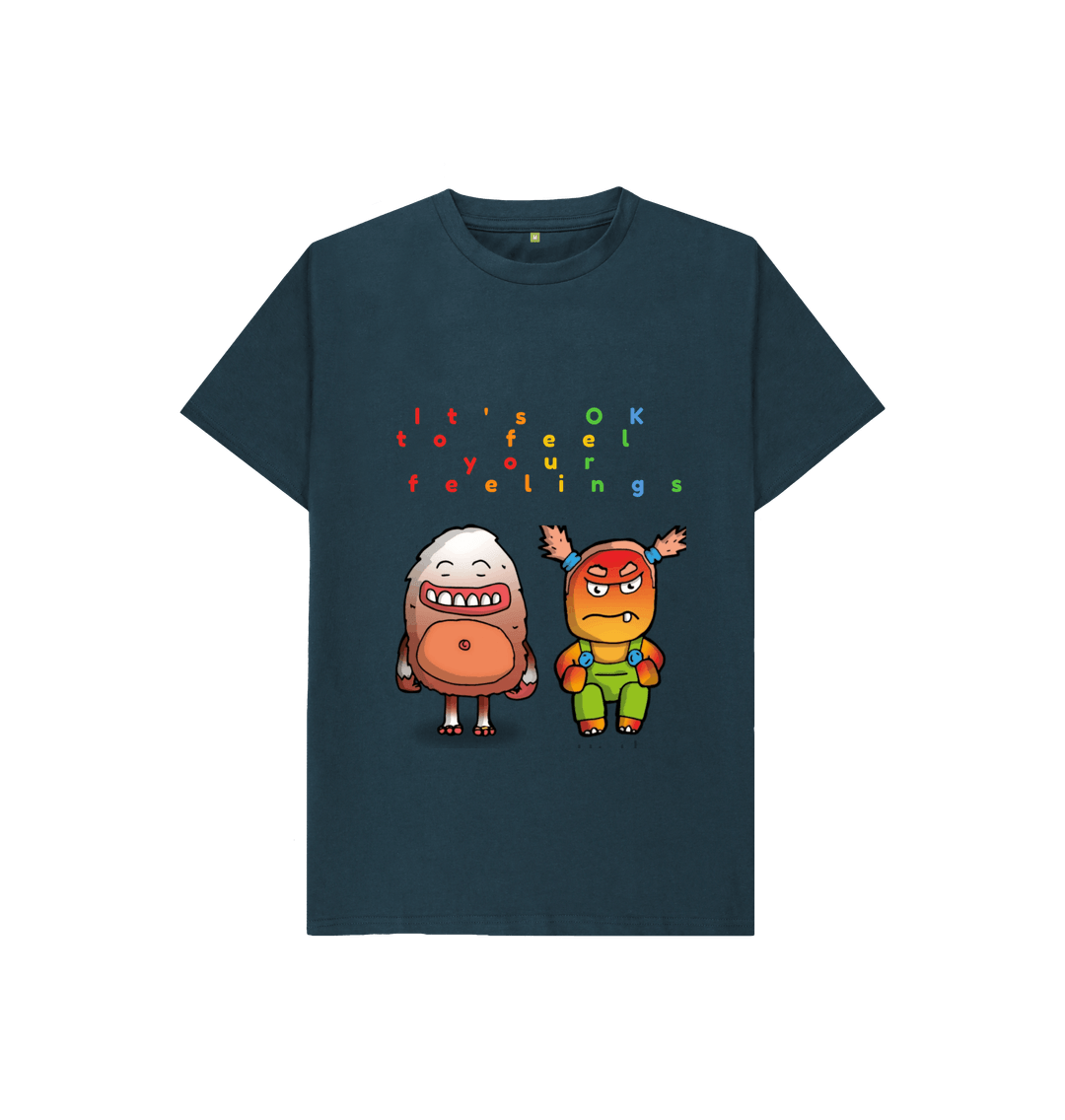 Denim Blue Organic Cotton It's OK to feel your feelings Children's T-Shirt.