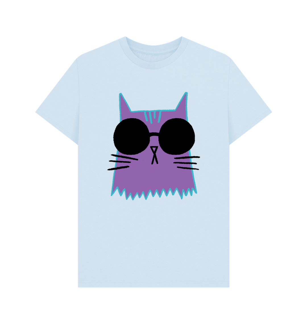 Sky Blue Organic Cotton Cat Cool T-Shirt for Men