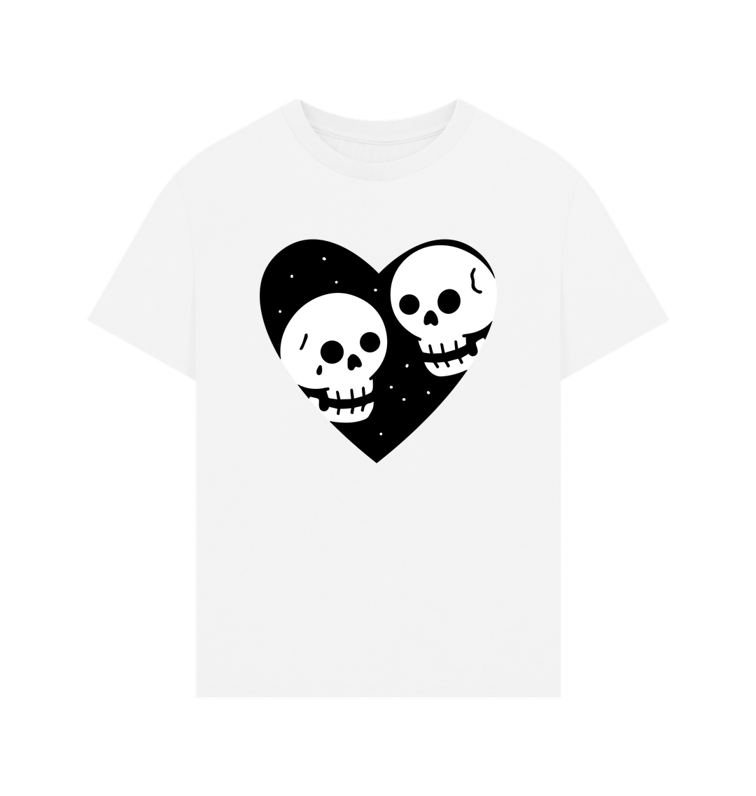 White Organic Cotton Oversized Cool Skull Heart Men's T-Shirt