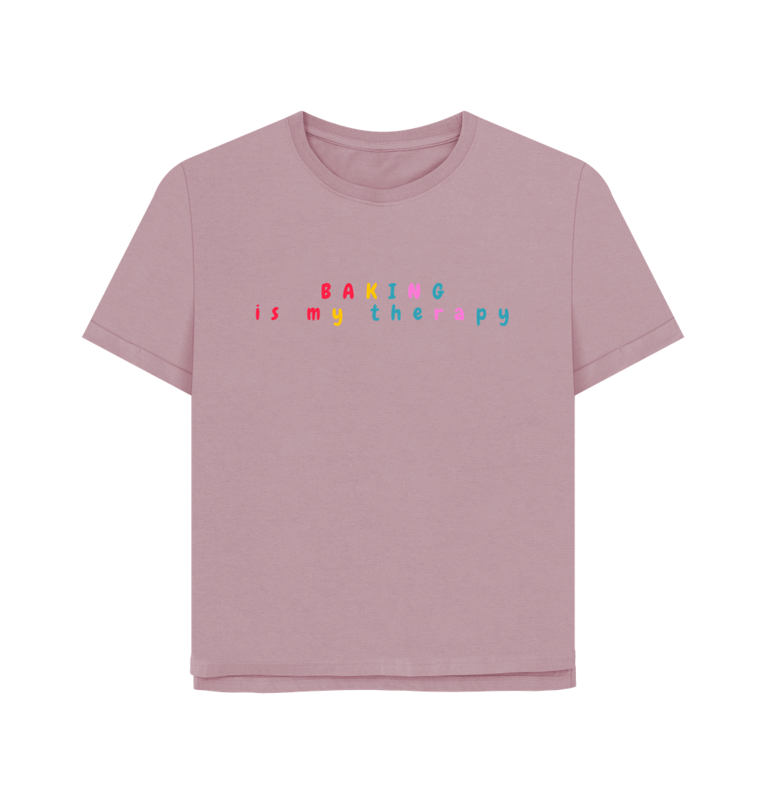 Mauve Organic Cotton Mental Health Baking is my therapy Womans's T-shirt