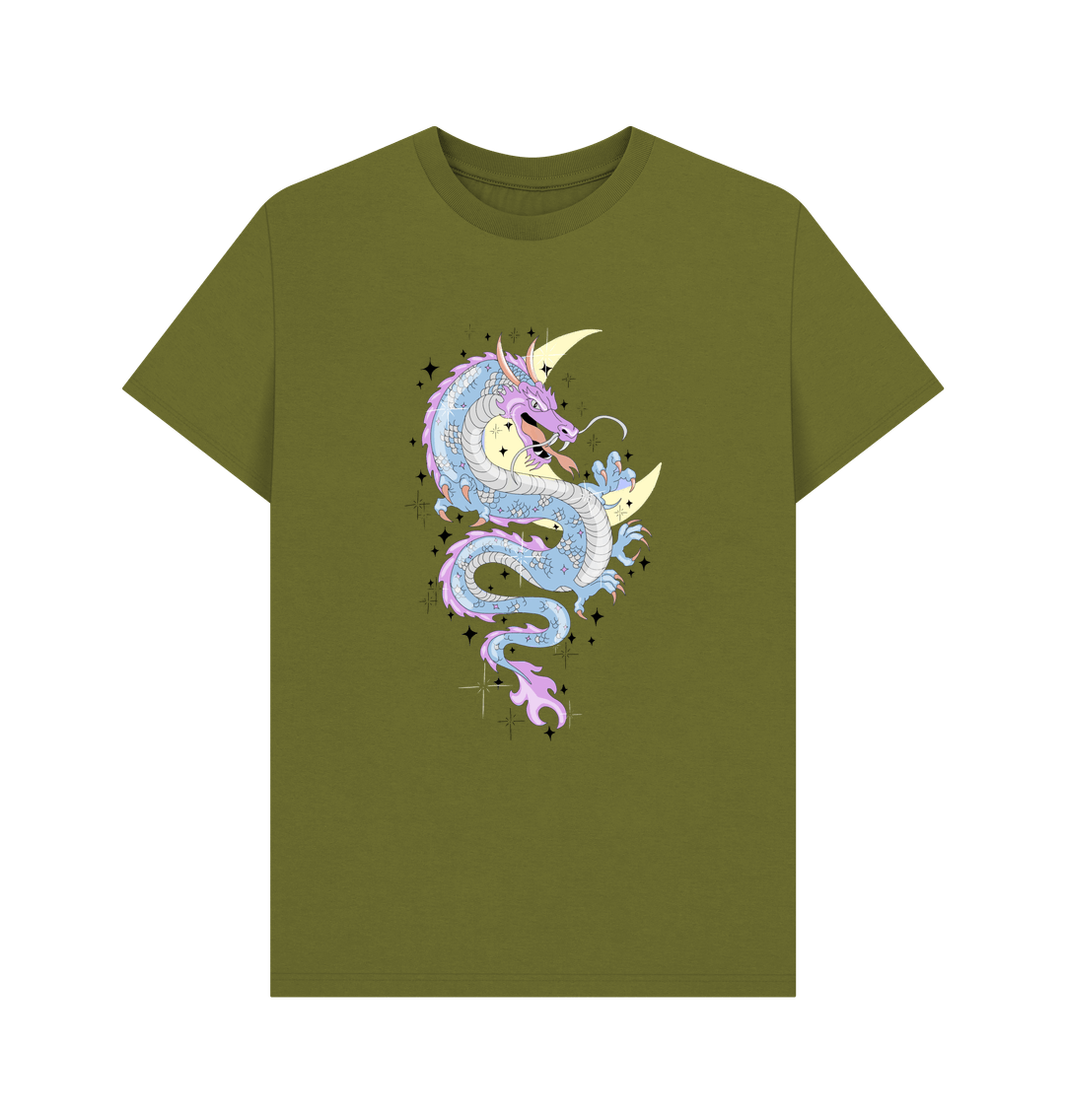 Moss Green Colourful Pink Blue Dragon Organic Cotton Men's T-Shirt