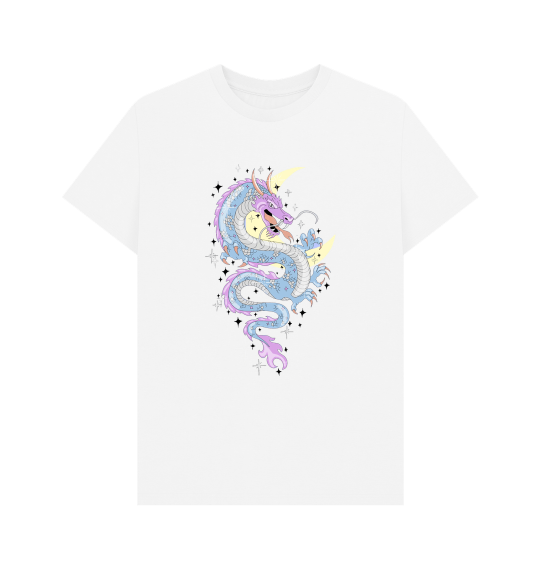 White Colourful Pink Blue Dragon Organic Cotton Men's T-Shirt