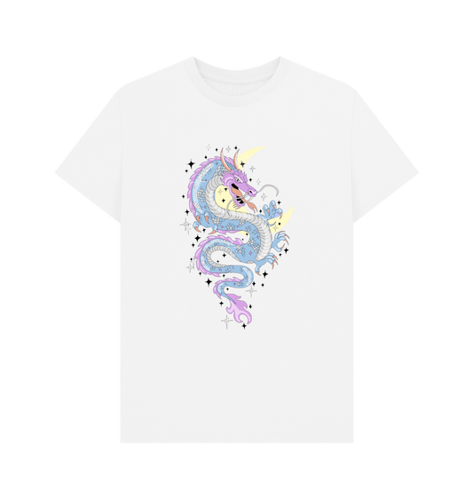 White Colourful Pink Blue Dragon Organic Cotton Men's T-Shirt