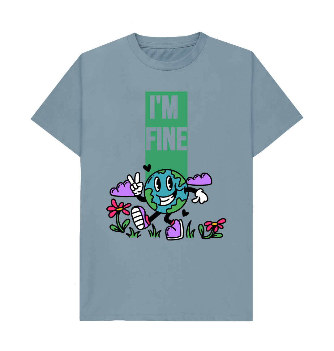 Stone Blue Organic Cotton I'M FINE  Men's Mental Health T-Shirt