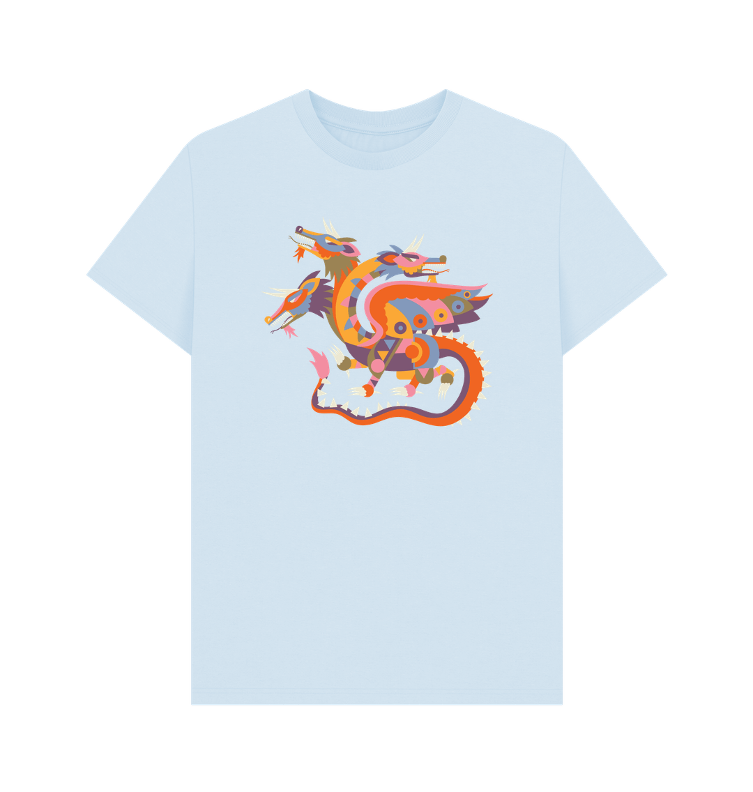Sky Blue Colourful Dragon Organic Cotton Men's T-Shirt