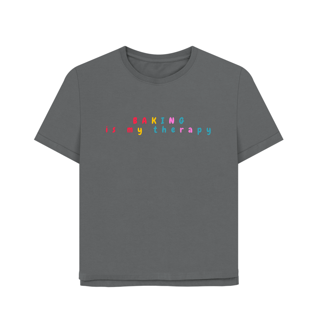 Slate Grey Organic Cotton Mental Health Baking is my therapy Womans's T-shirt