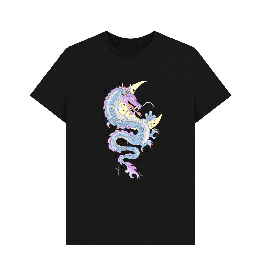 Black Colourful Pink Blue Dragon Organic Cotton Men's T-Shirt