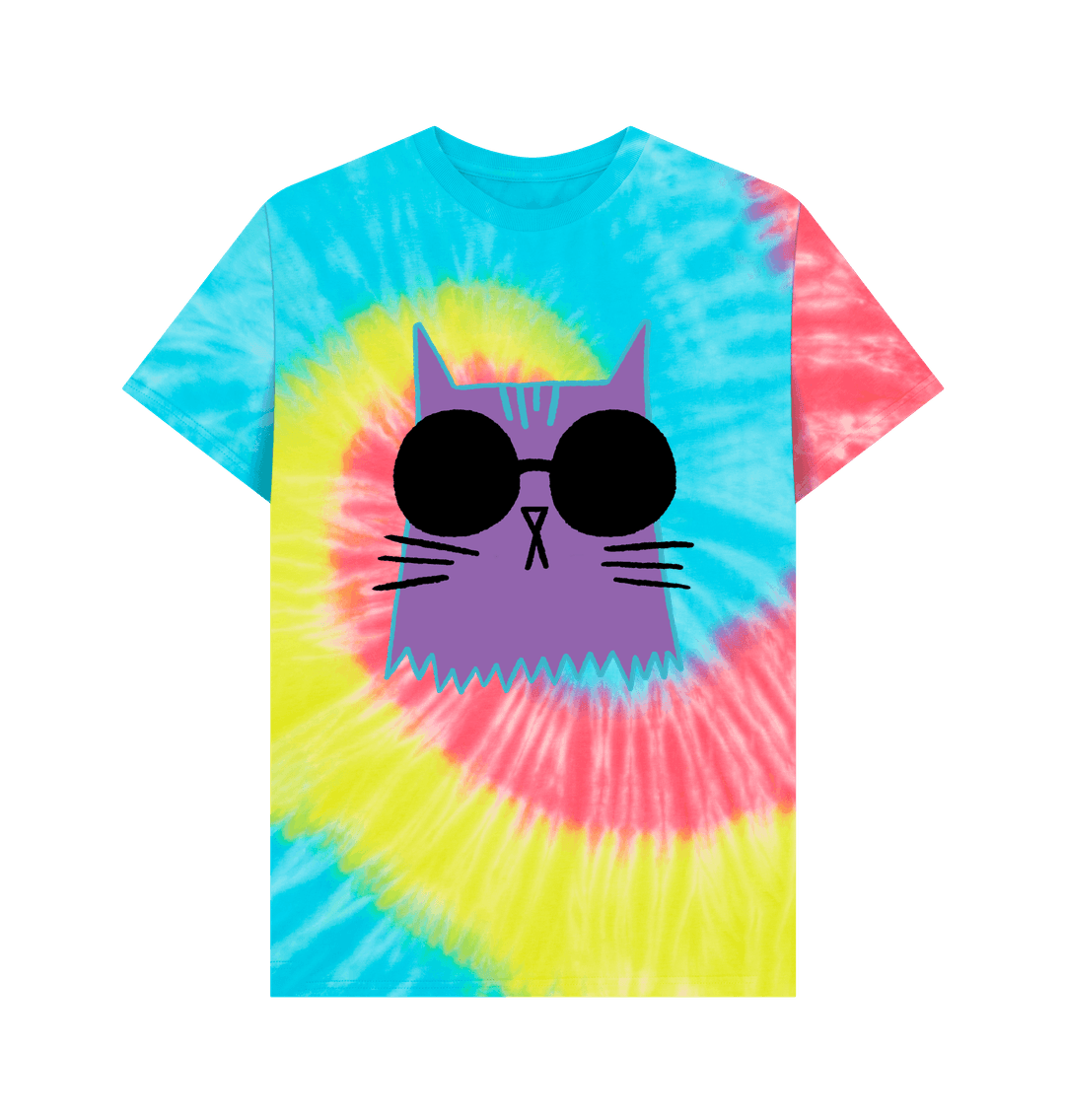 Tie Dye Organic Cotton Cat Cool T-Shirt for Men
