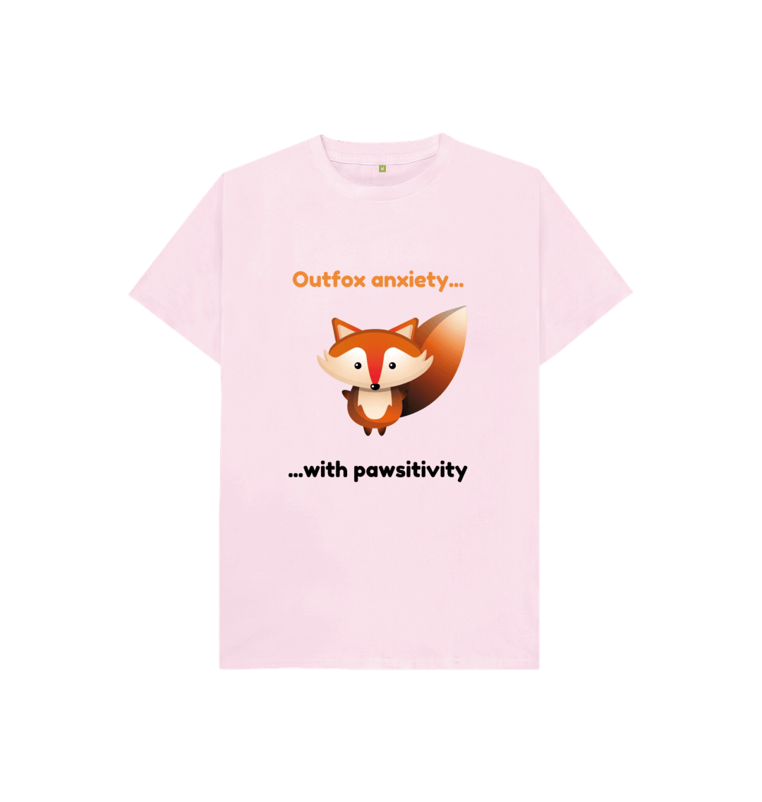Pink Organic Cotton Outfox Anxiety With Pawsititivity Mental Health Children's T-Shirt