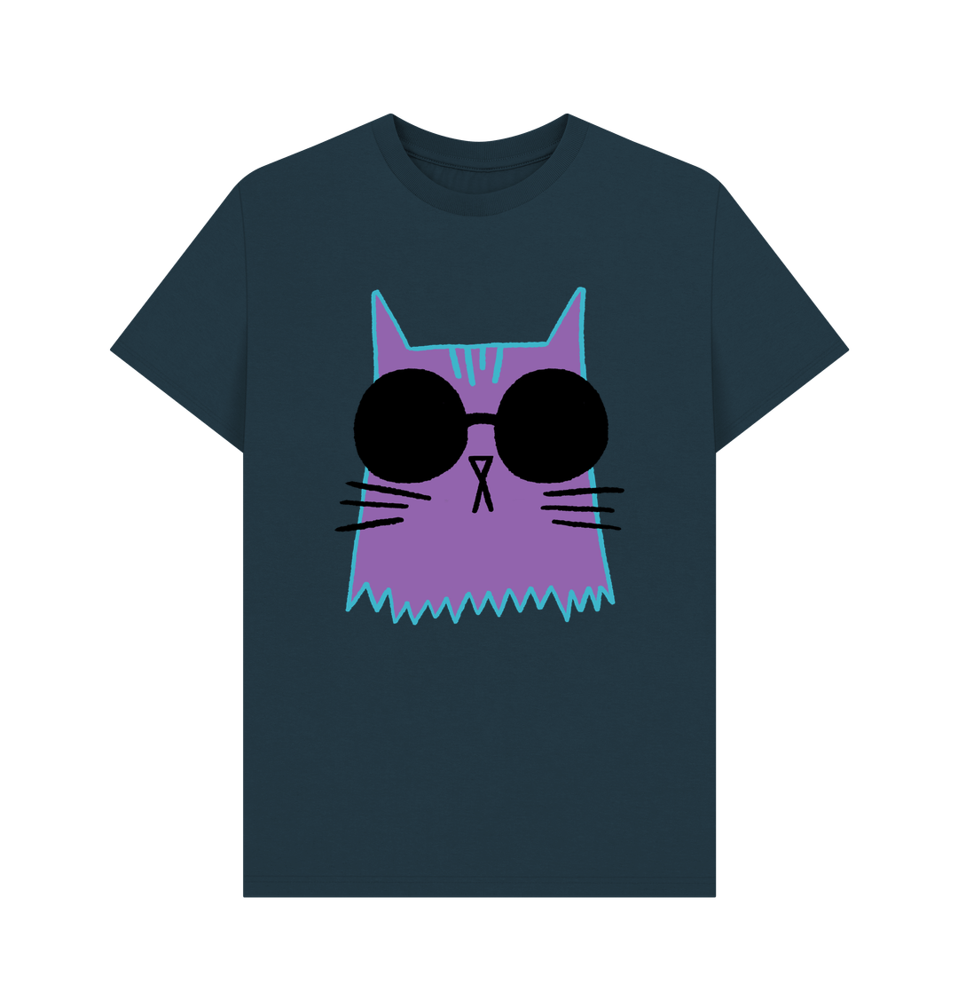 Denim Blue Organic Cotton Cat Cool T-Shirt for Men