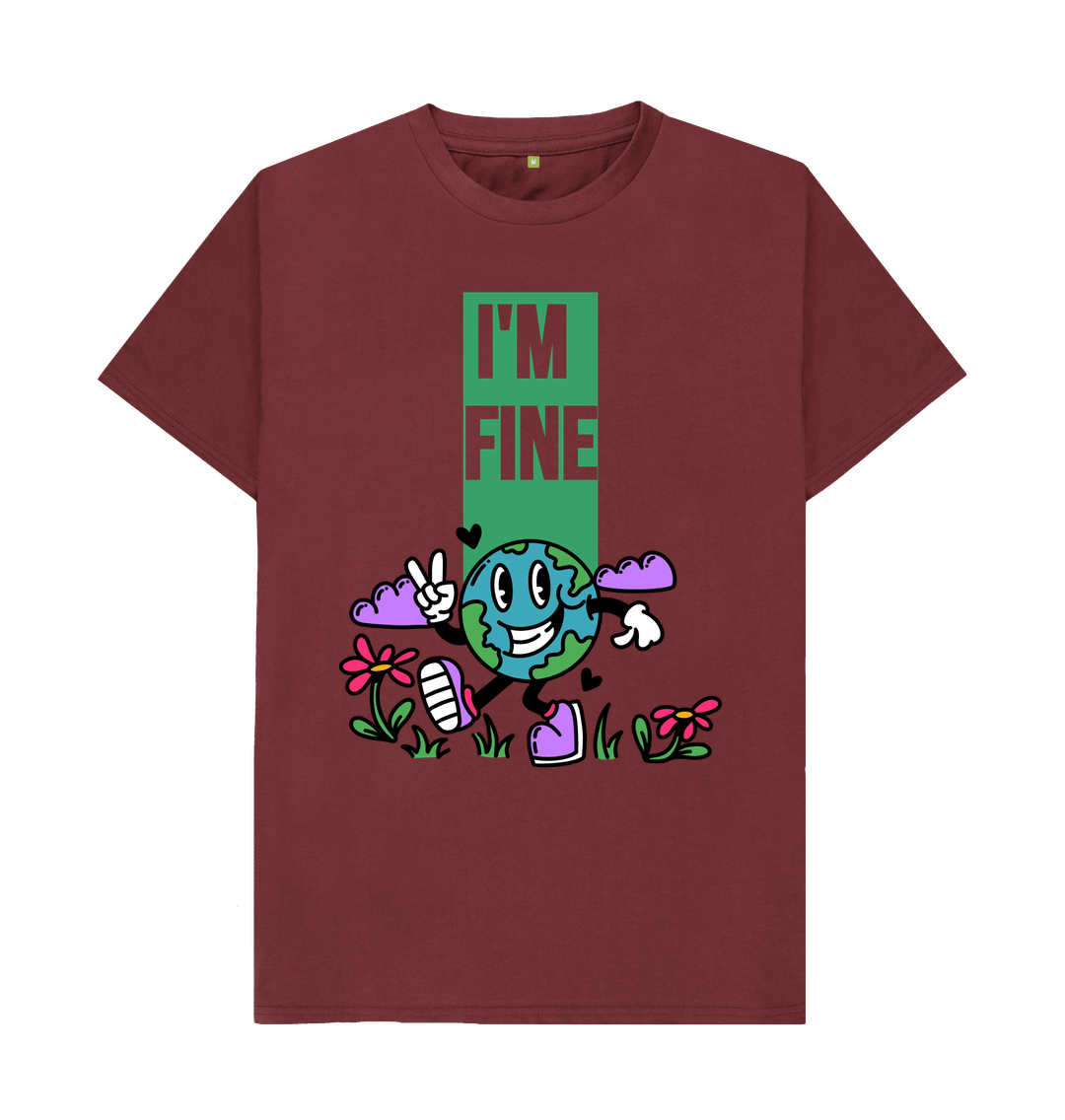 Red Wine Organic Cotton I'M FINE  Men's Mental Health T-Shirt