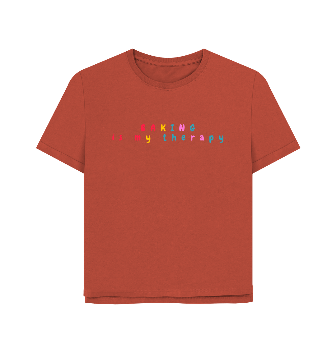Rust Organic Cotton Mental Health Baking is my therapy Womans's T-shirt