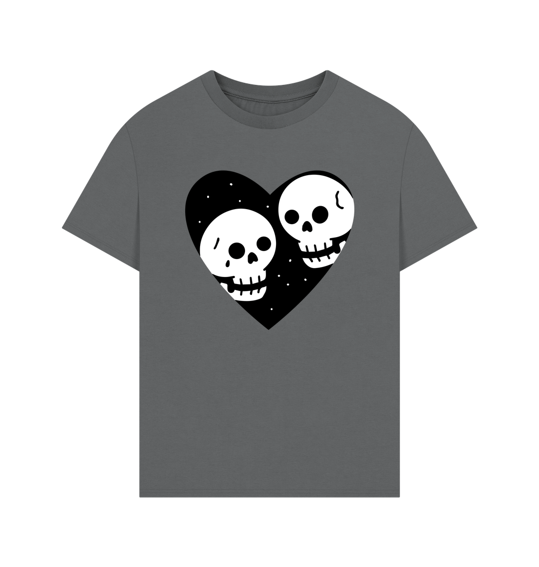 Slate Grey Organic Cotton Oversized Cool Skull Heart Men's T-Shirt