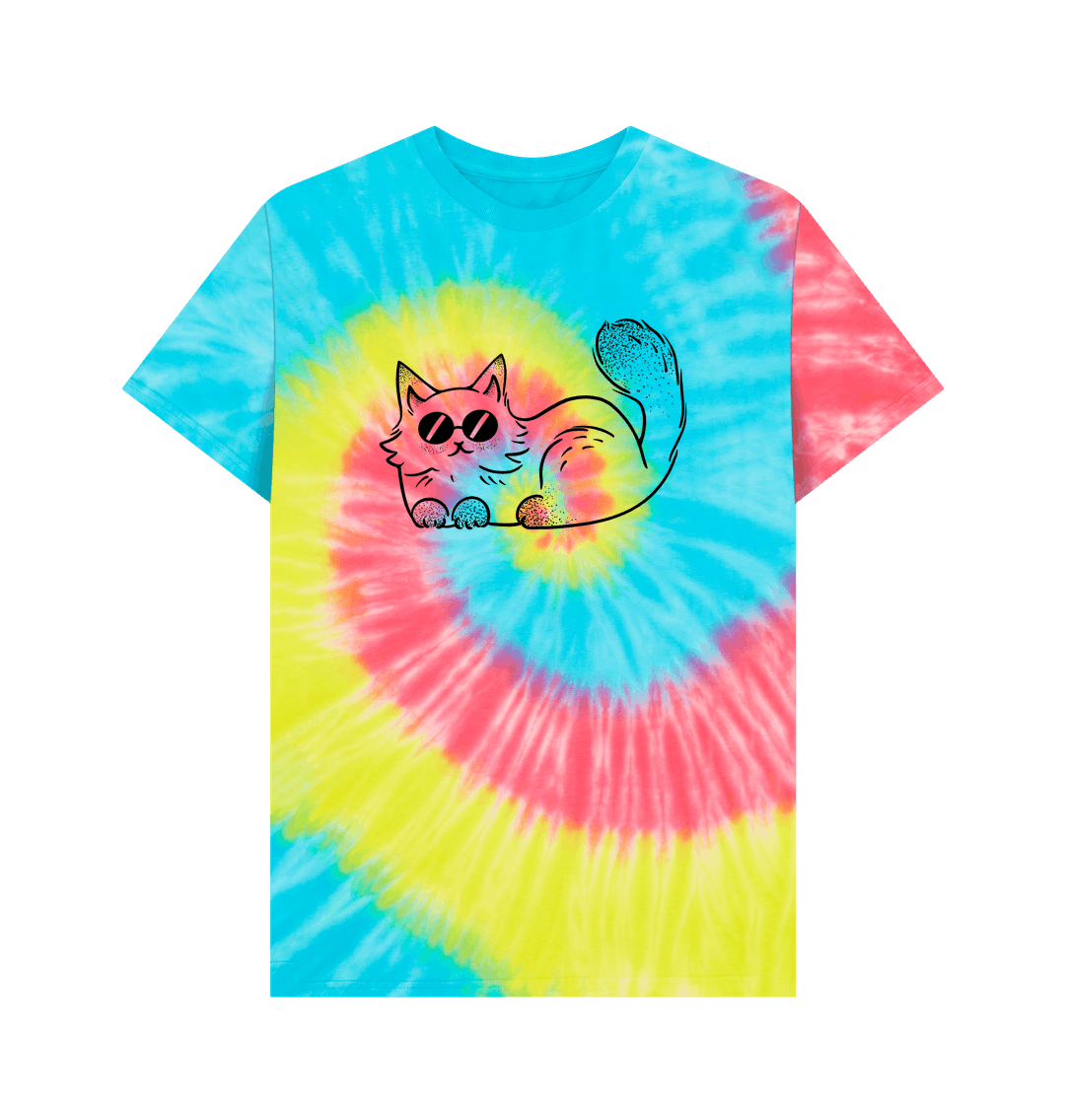 Tie Dye Organic Cotton Cool Cat T-Shirt for Men