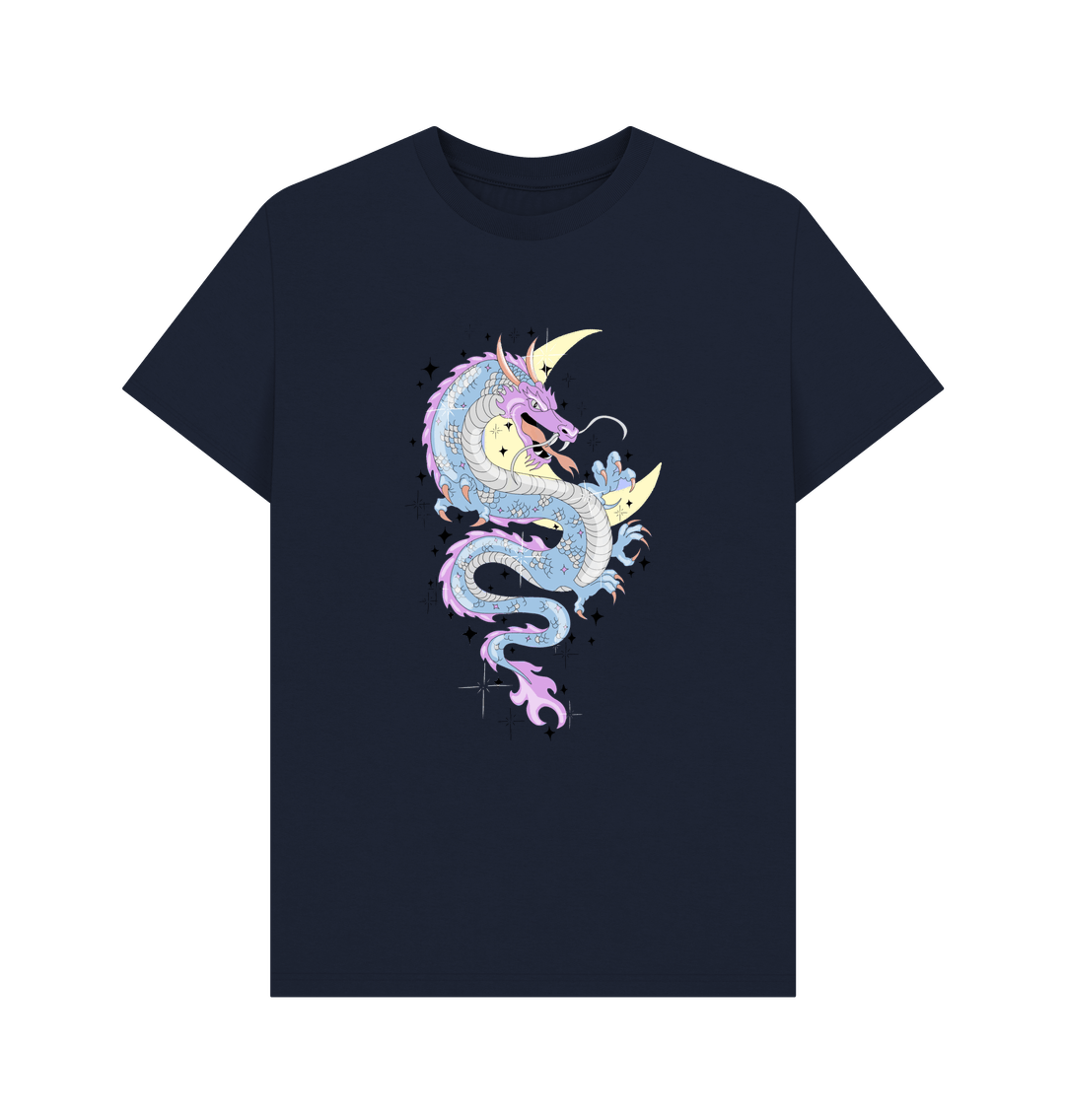Navy Blue Colourful Pink Blue Dragon Organic Cotton Men's T-Shirt