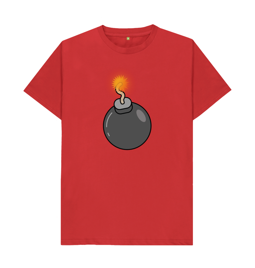 Red Men's Cartoon Ticking Timebomb Organic Cotton Mental Health T-Shirt