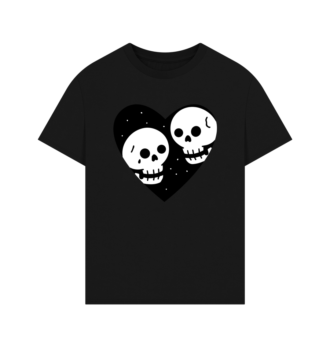 Black Organic Cotton Oversized Cool Skull Heart Men's T-Shirt