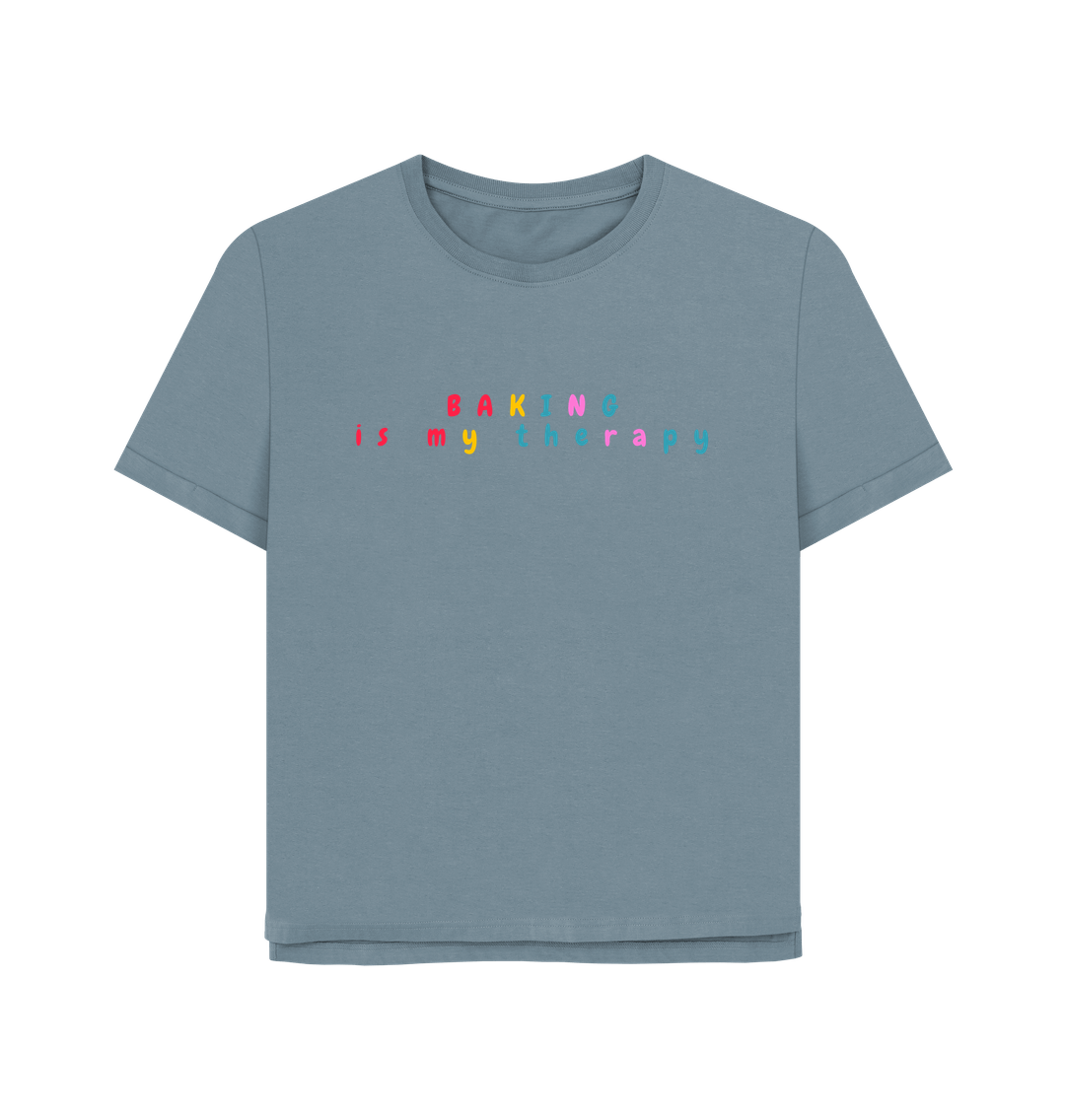 Stone Blue Organic Cotton Mental Health Baking is my therapy Womans's T-shirt