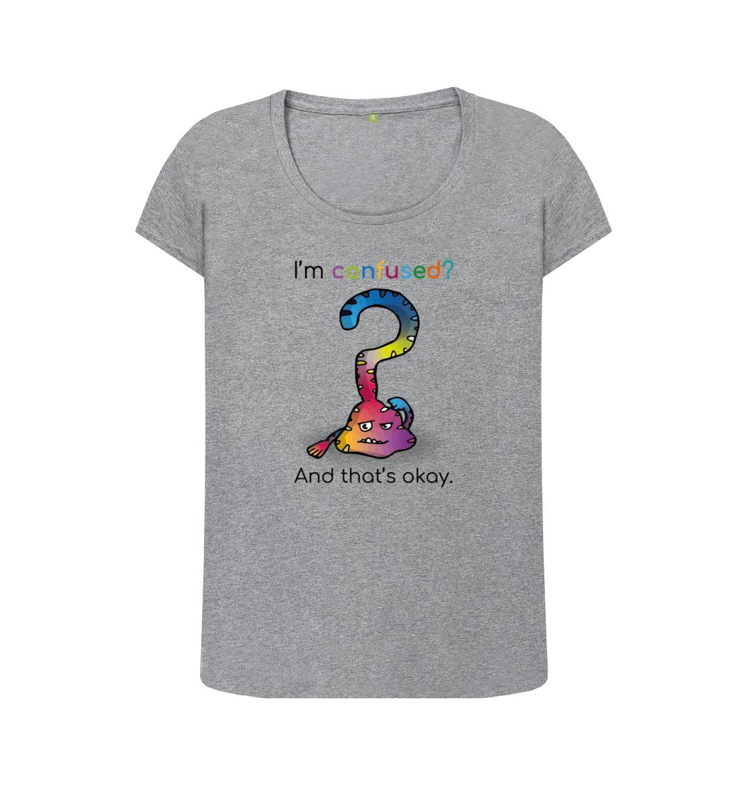 Athletic Grey Confused Emotion Woman's Scoop Neck Organic Mental Health T-Shirt