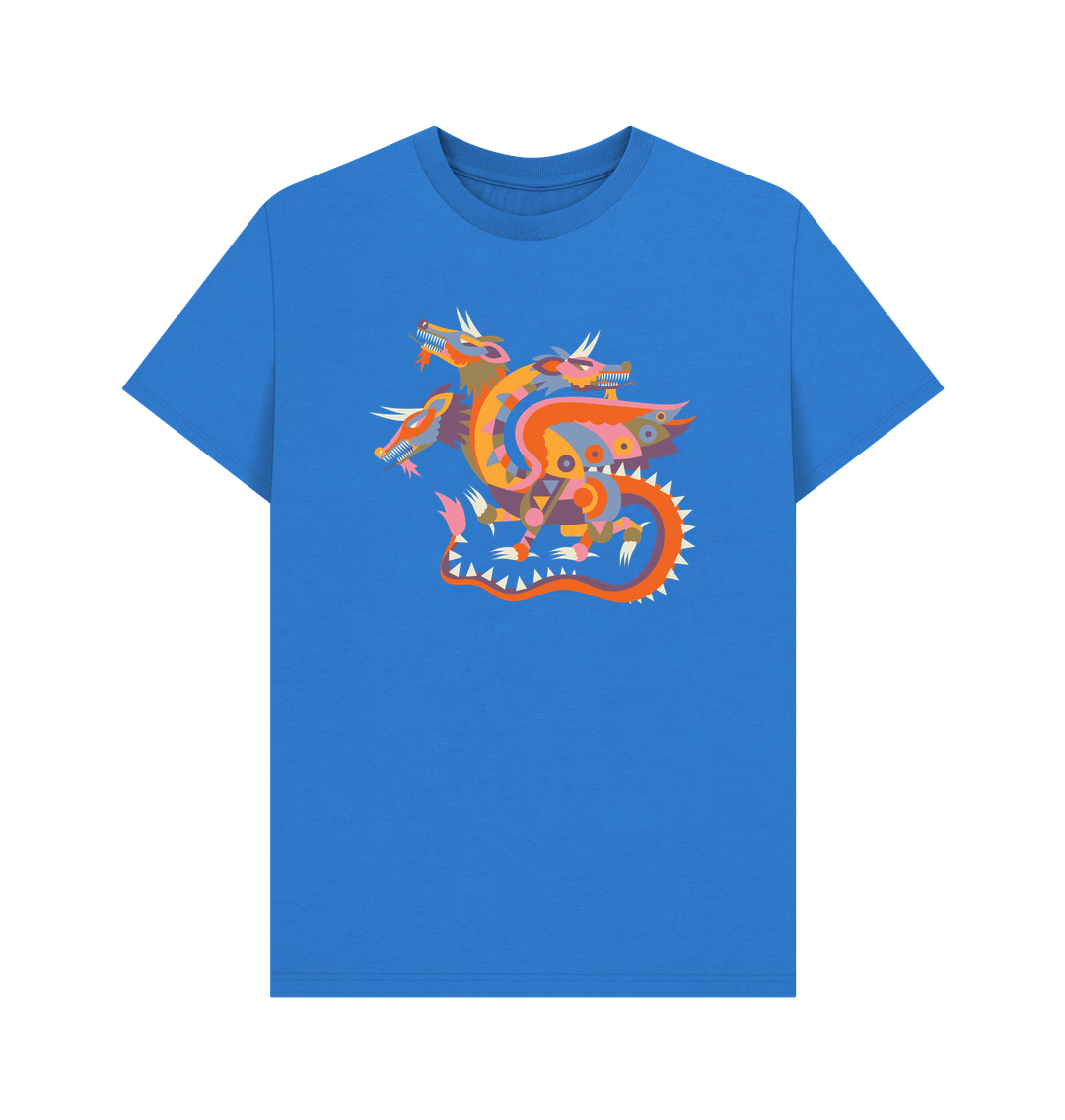 Bright Blue Colourful Dragon Organic Cotton Men's T-Shirt