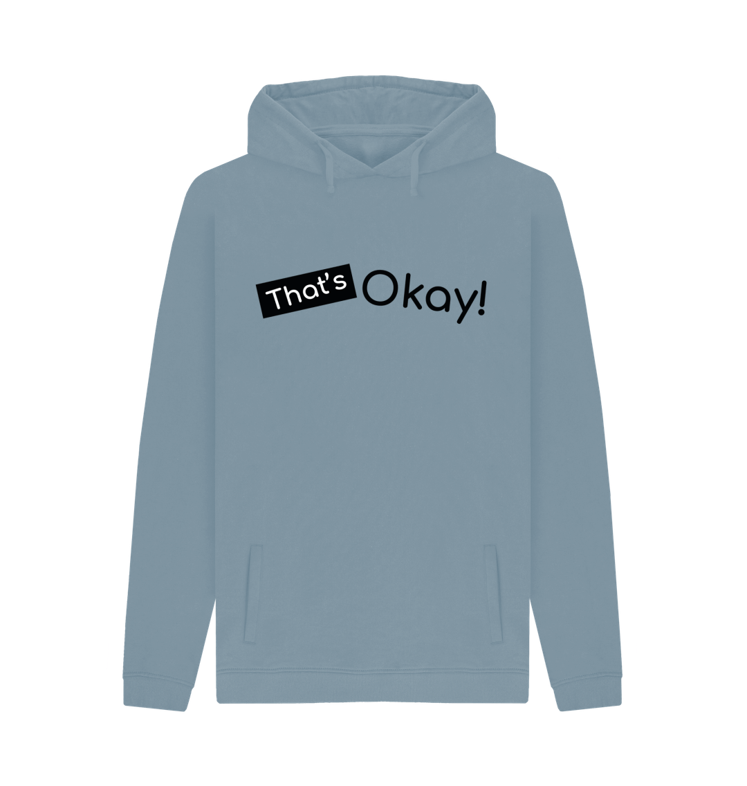 Stone Blue Organic Cotton That's Okay Black Logo Mental Health Clothing Men's Hoodie