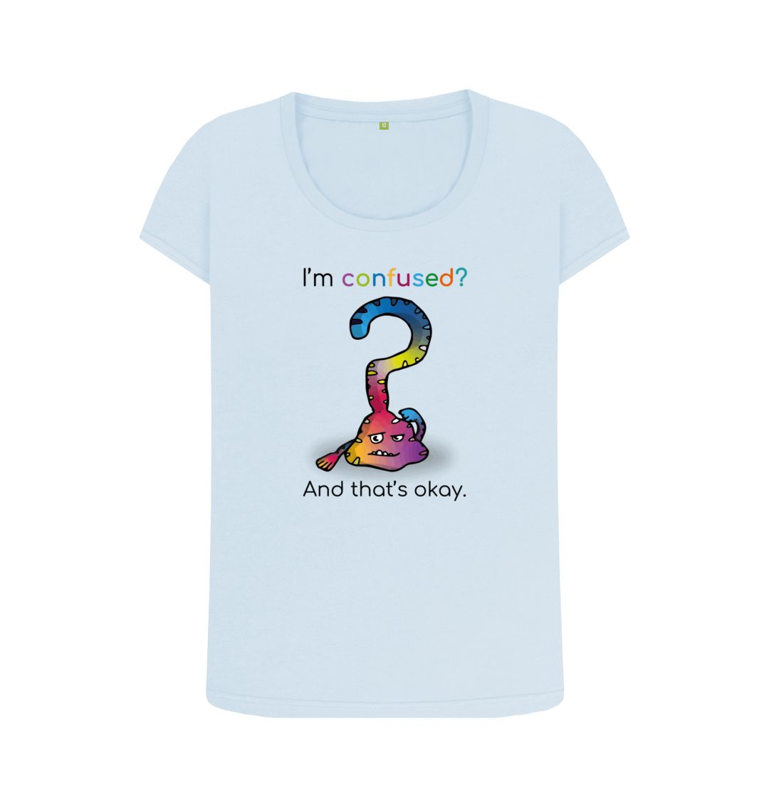 Sky Blue Confused Emotion Woman's Scoop Neck Organic Mental Health T-Shirt