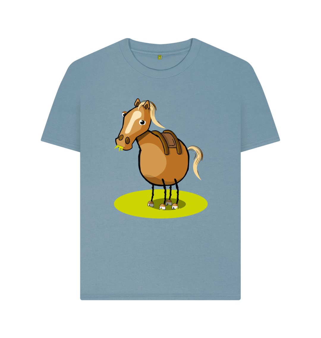 Stone Blue Organic Cotton Woman's Funny Grumpy Horse Mental Health T-Shirt