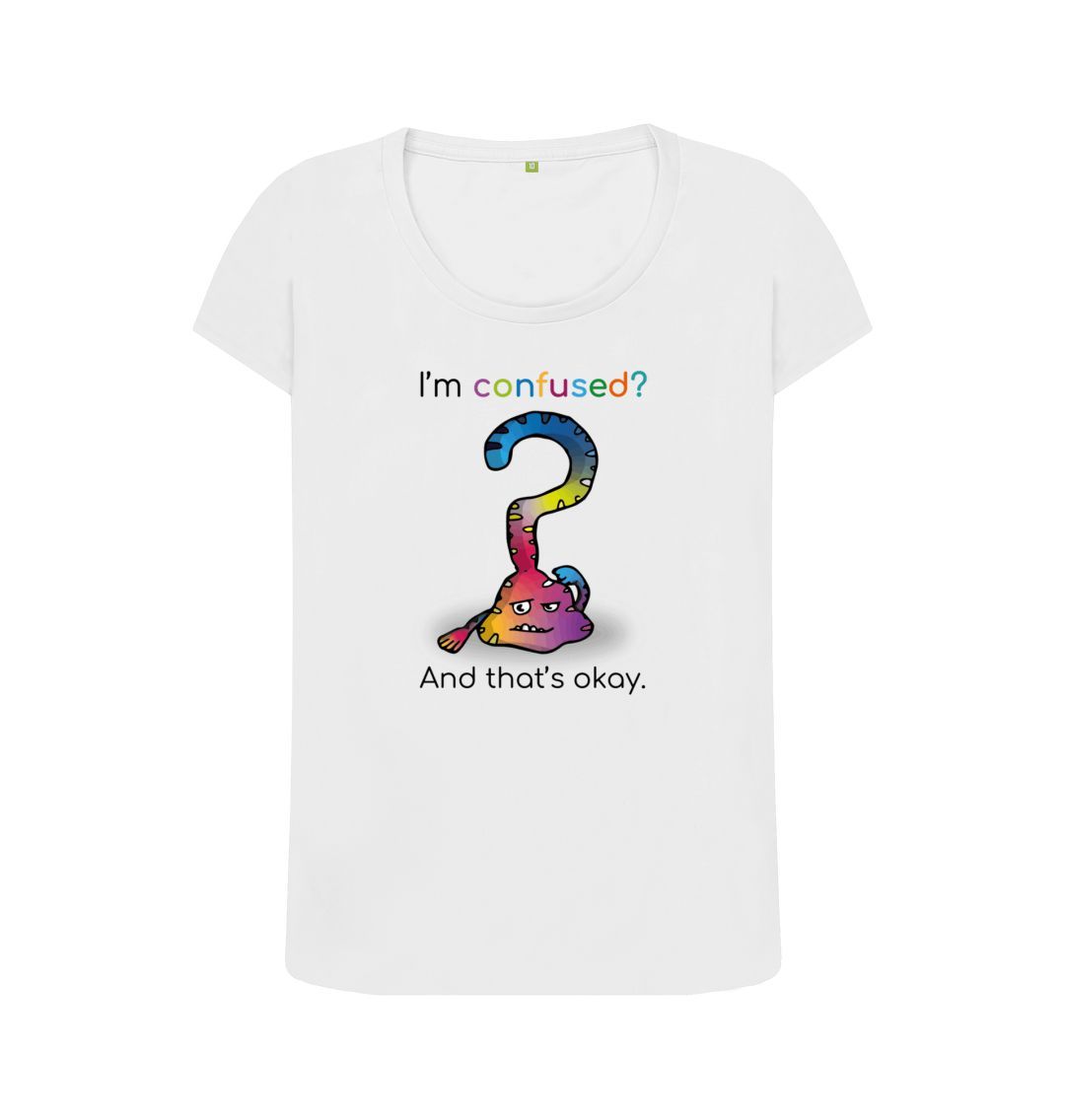 White Confused Emotion Woman's Scoop Neck Organic Mental Health T-Shirt