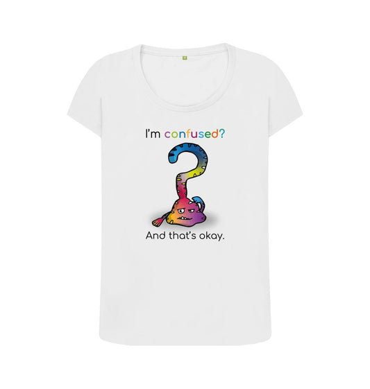 White Confused Emotion Woman's Scoop Neck Organic Mental Health T-Shirt