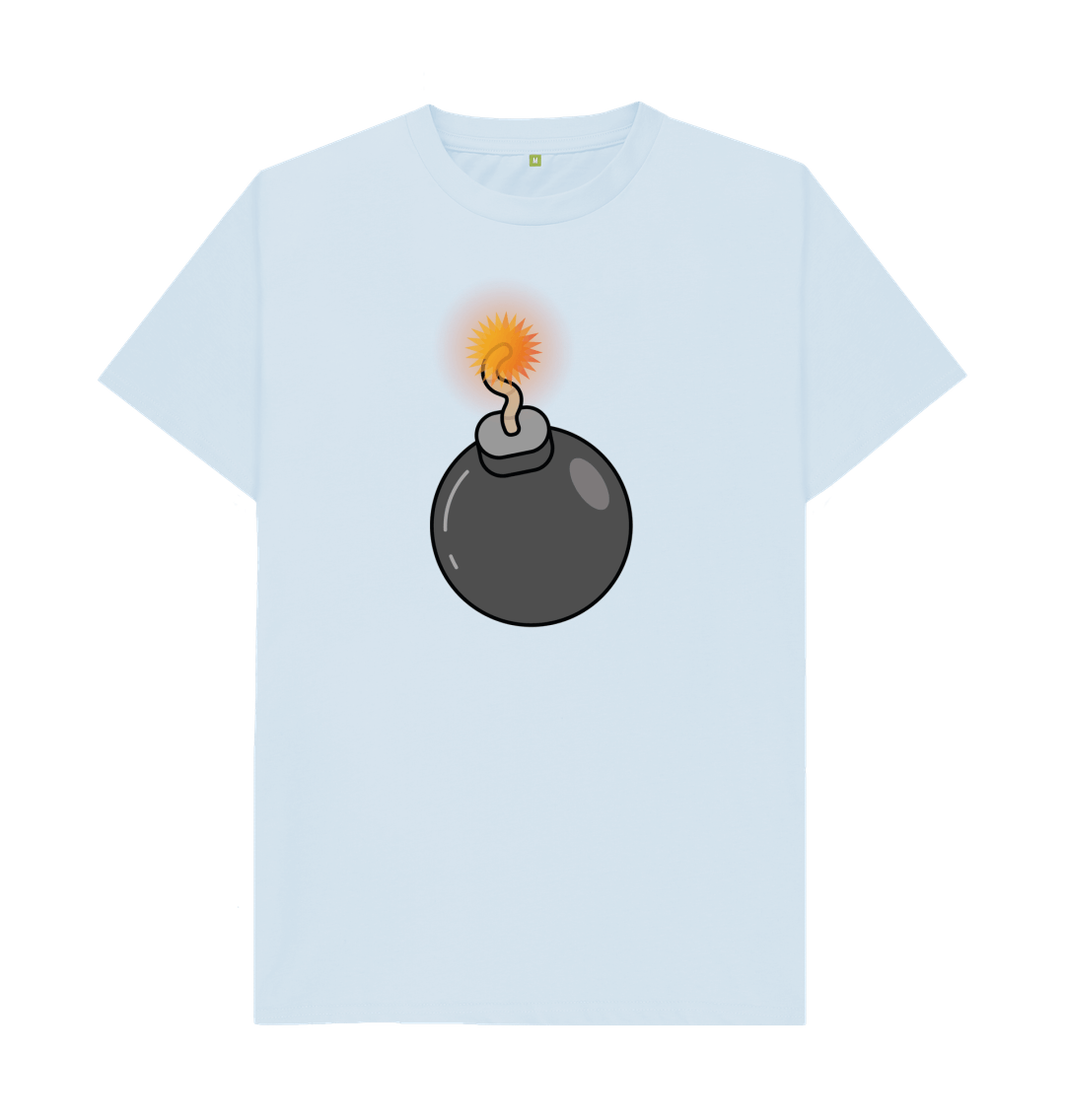 Sky Blue Men's Cartoon Ticking Timebomb Organic Cotton Mental Health T-Shirt