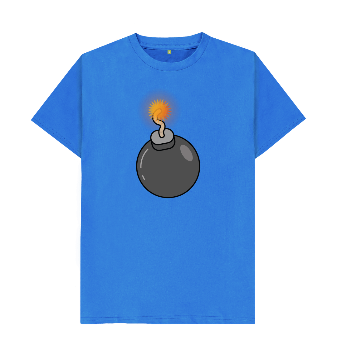 Bright Blue Men's Cartoon Ticking Timebomb Organic Cotton Mental Health T-Shirt