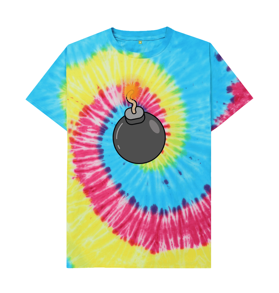 Tie Dye Men's Cartoon Ticking Timebomb Organic Cotton Mental Health T-Shirt