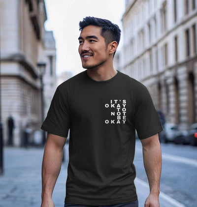 It's Okay to Not Be Okay White Print Left Chest Organic Cotton Men's T-Shirt