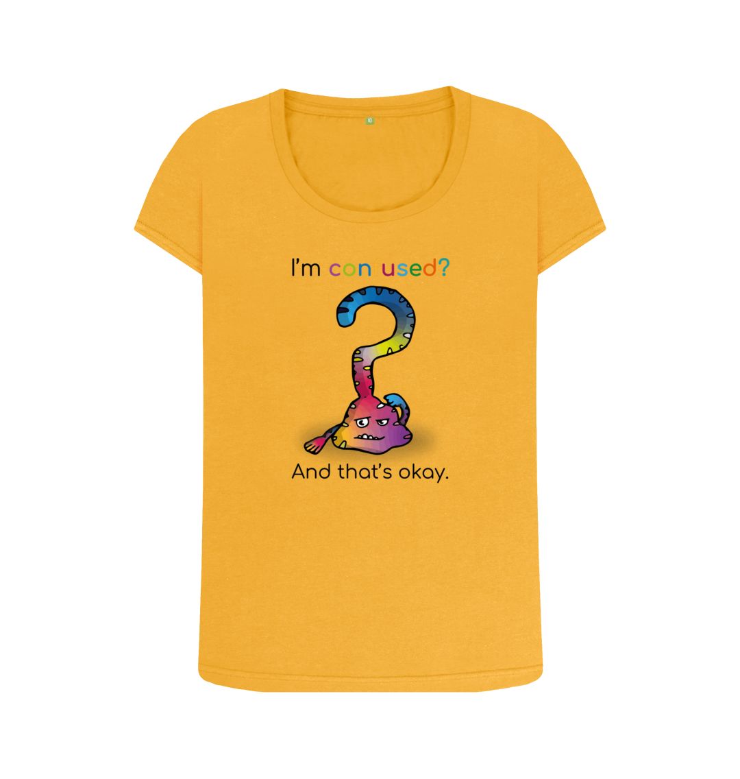 Mustard Confused Emotion Woman's Scoop Neck Organic Mental Health T-Shirt