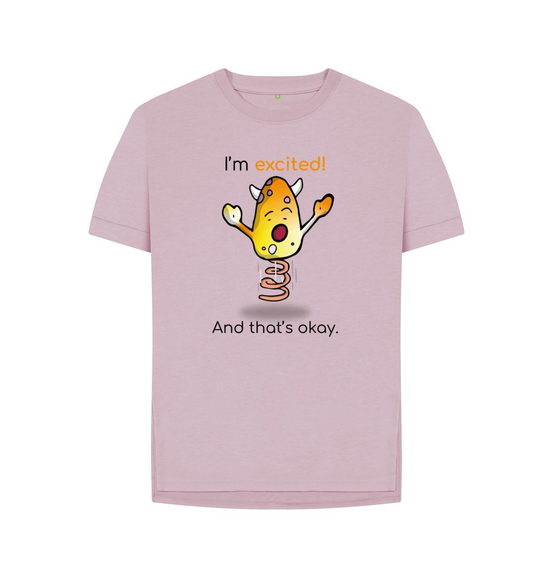 Mauve Excited Emotion Woman's Relaxed Organic Mental Health T-Shirt
