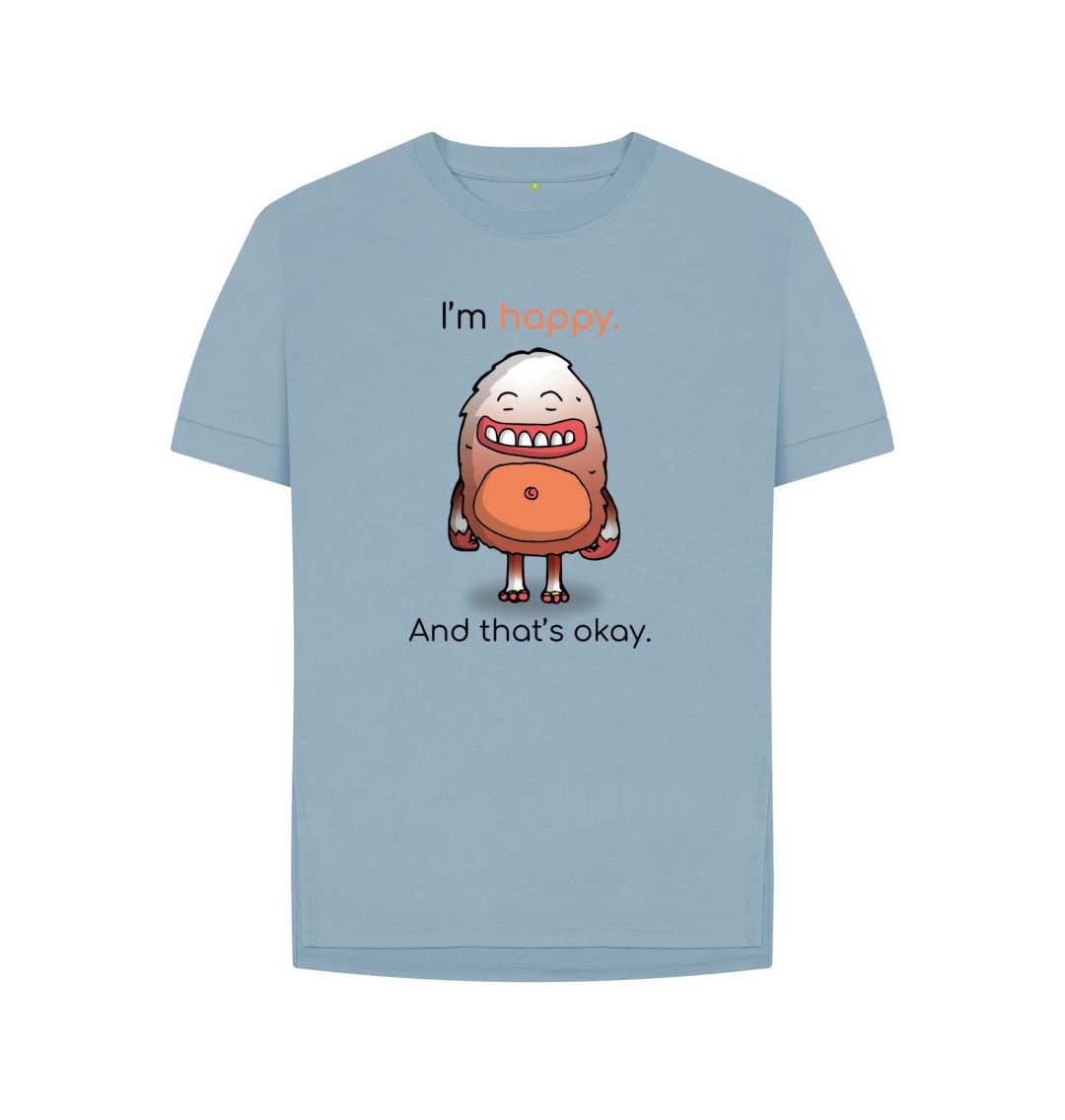 Stone Blue Happy Emotion Woman's Relaxed Organic T-Shirt