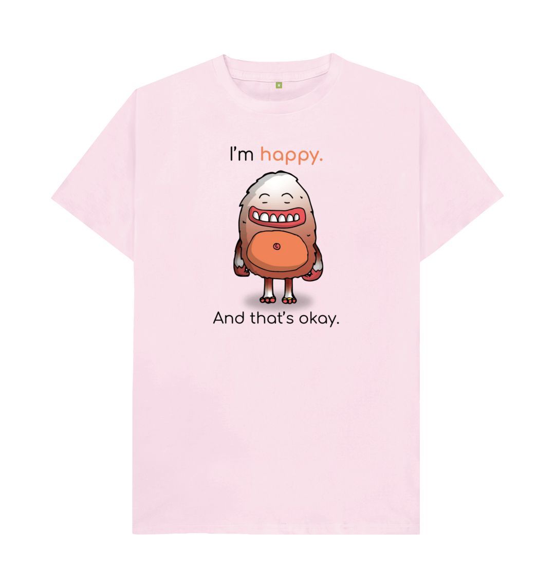 Pink Happy Emotion Men's Neck Organic Mental Health T-Shirt