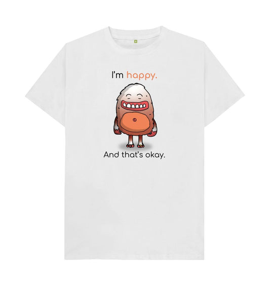 White Happy Emotion Men's Neck Organic Mental Health T-Shirt
