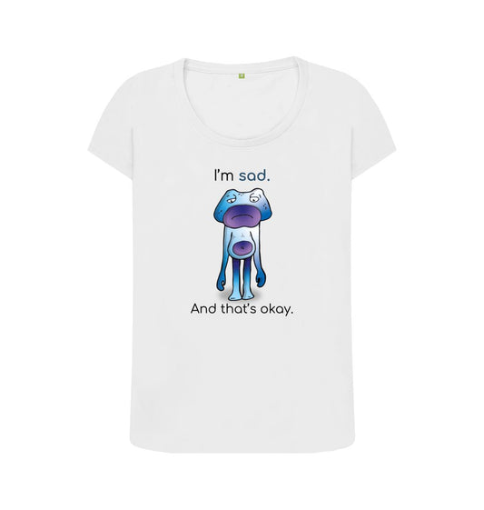 White Sad Emotion Woman's Scoopneck Organic T-Shirt