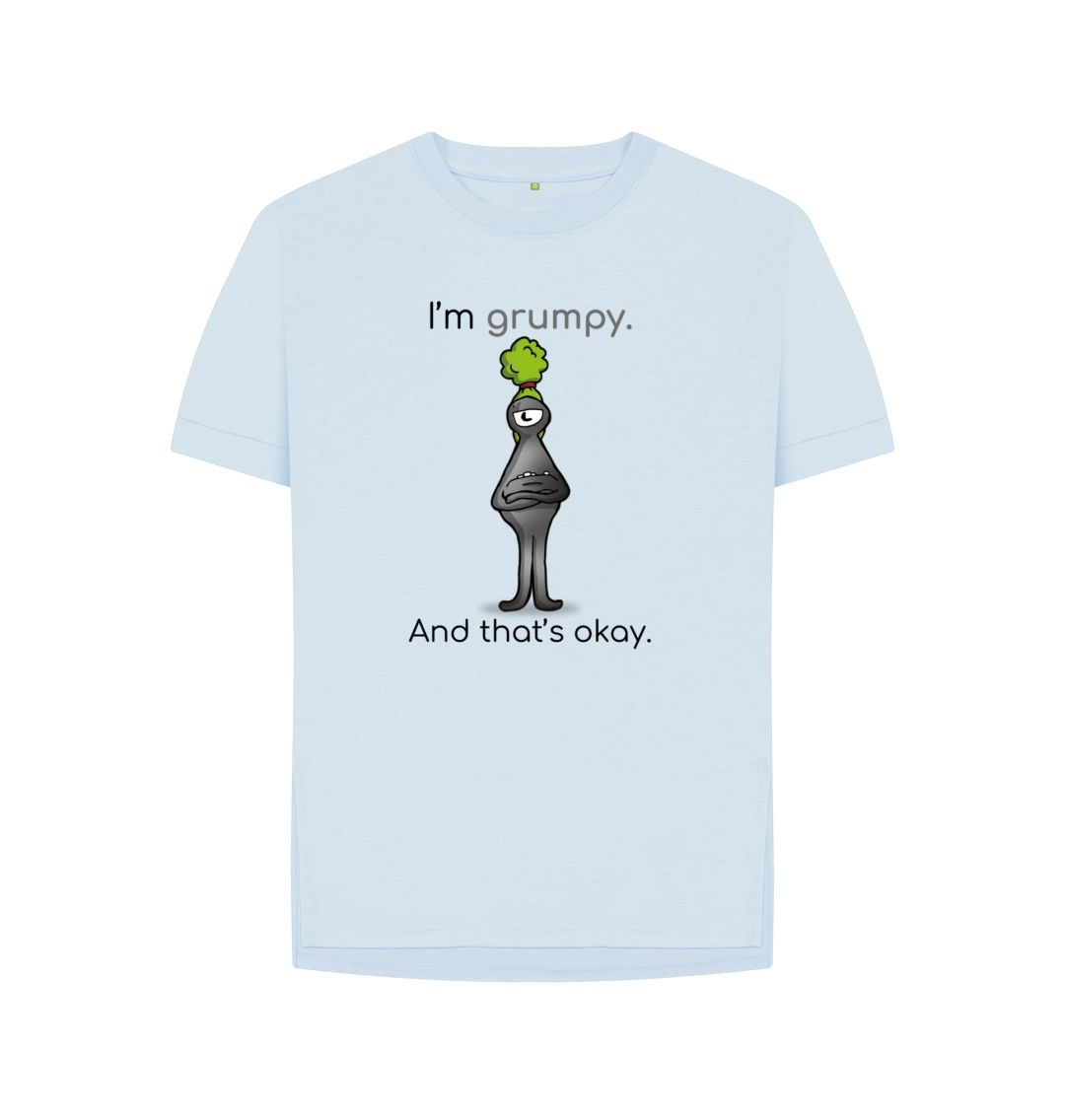 Sky Blue Grumpy Emotion Woman's Organic Relaxed Mental Health T-Shirt