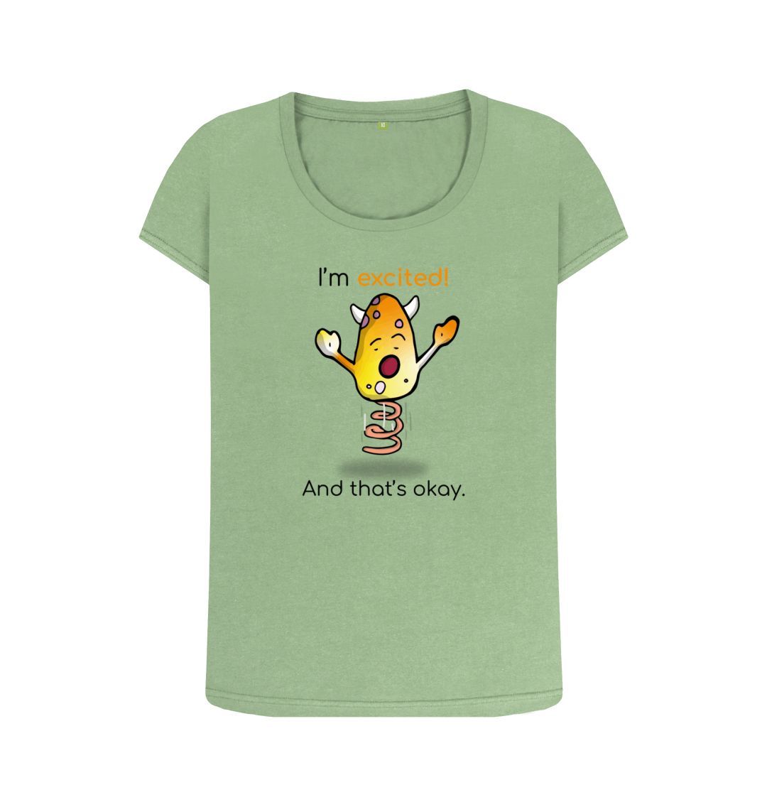 Sage Excited Emotion Woman's  Scoop Neck Organic Mental Health T-Shirt