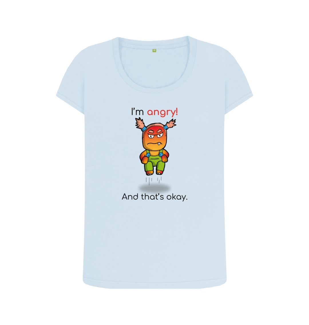 Sky Blue Angry Emotion Woman's Scoop Neck Organic Mental Health T-Shirt