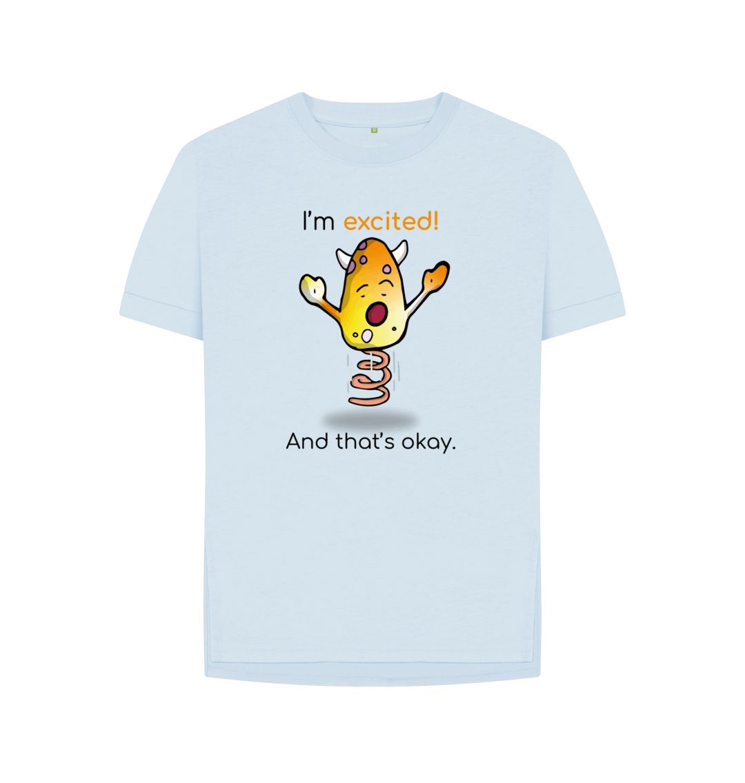 Sky Blue Excited Emotion Woman's  Relaxed Organic Mental Health T-Shirt